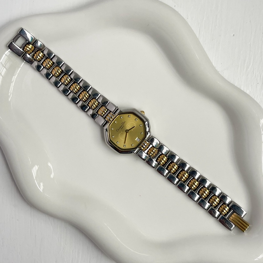 Rare Christian Dior Octagon Gold Dial Two-tone for Woman